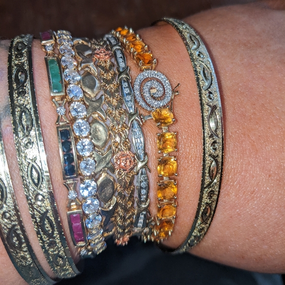 14k Jewelry - 14k Gold Diamond and Citrine Tennis Bracelet